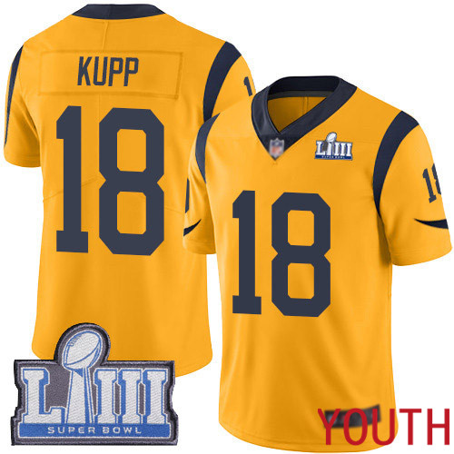 Los Angeles Rams Limited Gold Youth Cooper Kupp Jersey NFL Football #18 Super Bowl LIII Bound Rush Vapor Untouchable